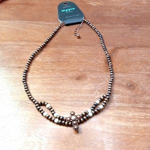 Copper Navajo Pearl Bead and Cross Necklace